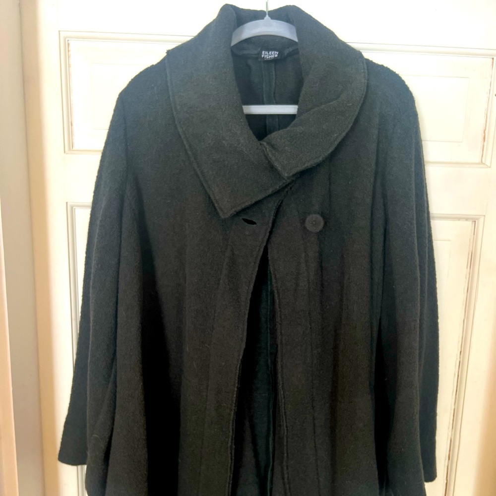 Eileen Fisher Women’s Boiled Wool Cape Coat, forest green, size 2XL